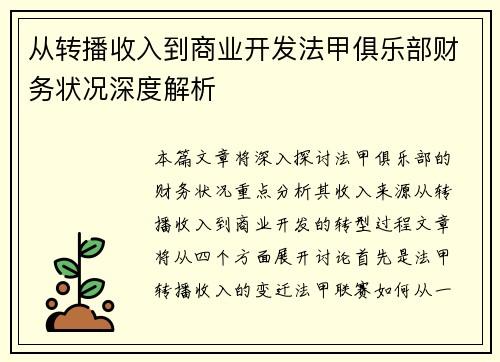 从转播收入到商业开发法甲俱乐部财务状况深度解析