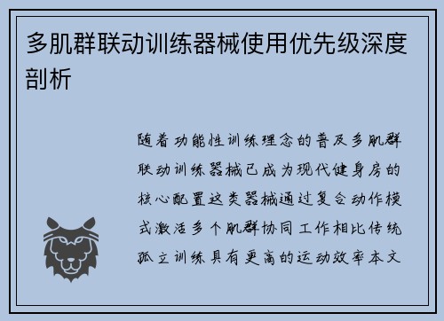 多肌群联动训练器械使用优先级深度剖析