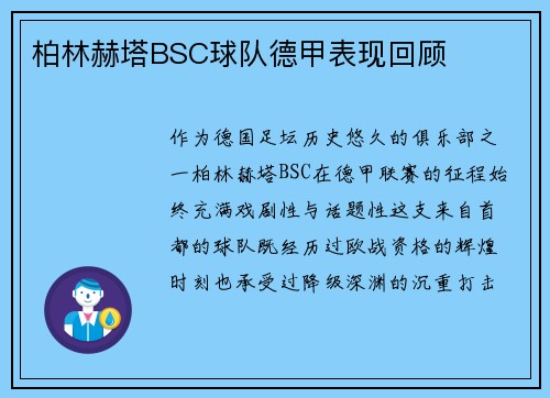 柏林赫塔BSC球队德甲表现回顾
